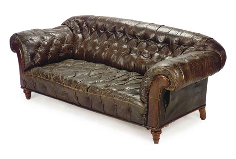 A French Button Tufted Leather Upholstered Chesterfield Sofa Late