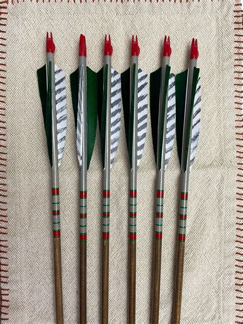 6 Hand Painted Port Orford Cedar Wood Arrows Weight Matched 50 55