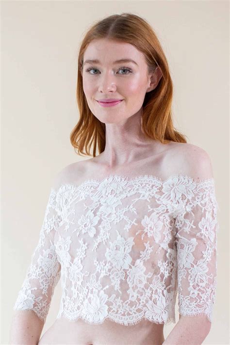 Dominique French Lace Off Shoulder Wedding Topper In Ivory Half Sleeve