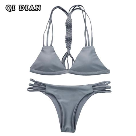 Qi Dian 2017 Women Bandage Thong Brazilian Bikinis Swimwear Female Sexy