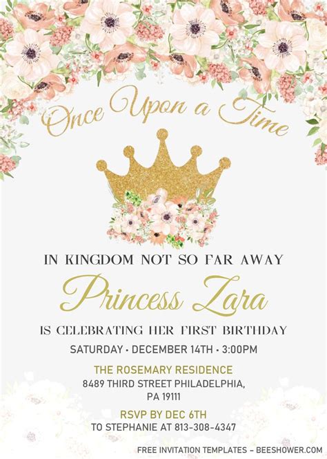Princess Birthday Invitation Templates Editable Docx Princess