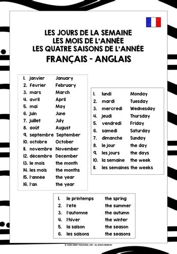 French Days Months Seasons Freebie Teaching Resources