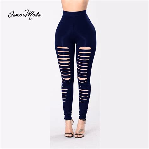 2017 Sexy Pants Women Hollow Out Pencil Pants Sexy Lace Up Hole Legging Ripped Pants Pencil
