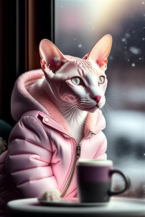 A Cat In A Pink Jacket Sitting Next To A Cup