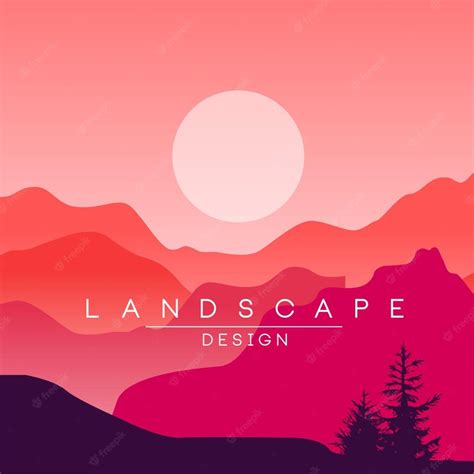 Premium Vector Beautiful Peaceful Mountain Landscape Red And Pink