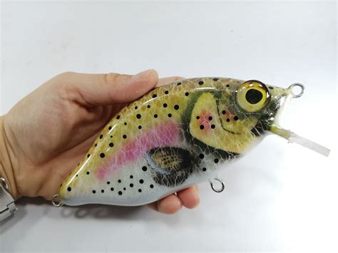 Minicrank Rainbow Trout Yellow Handmade Wooden Fishing Lures For