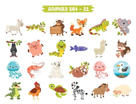 Premium Vector Set Of Cute Cartoon Animals