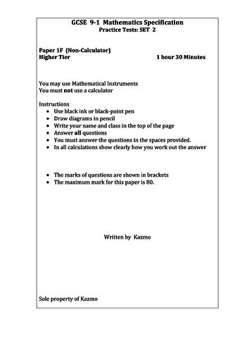 9 1 Maths Gcse Exam Paper 1b Teaching Resources