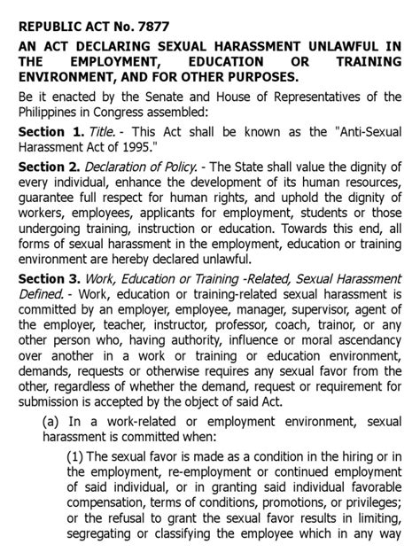B Ra 7877 Anti Sexual Harassment Act Employment Public Law
