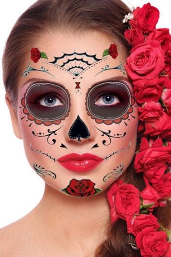 Sugar Skull Temporary Face Tattoo Red Roses Day Of The Etsy Skeleton