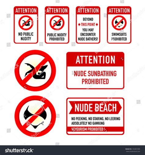Set Public Nudity Warning Prohibition Signs Stock Vector