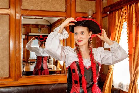 Premium Photo Beautiful Girl In Steampunk Costume In An Old Train Carriage