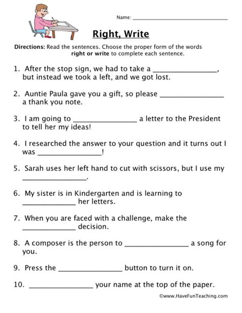 Right Write Homophones Worksheet Have Fun Teaching