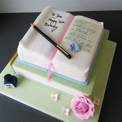 70th Open Book Birthday Cake With Jane Eyre Quote Pen And Ink Pink