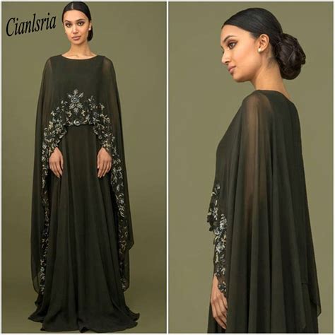 Elegant Black Muslim Mother Of The Bride Dresses With Cape Long Appliques Beading Chiffon