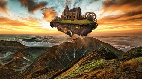 Hd Wallpaper Sky Mountain Floating Island Fantasy Art Rock