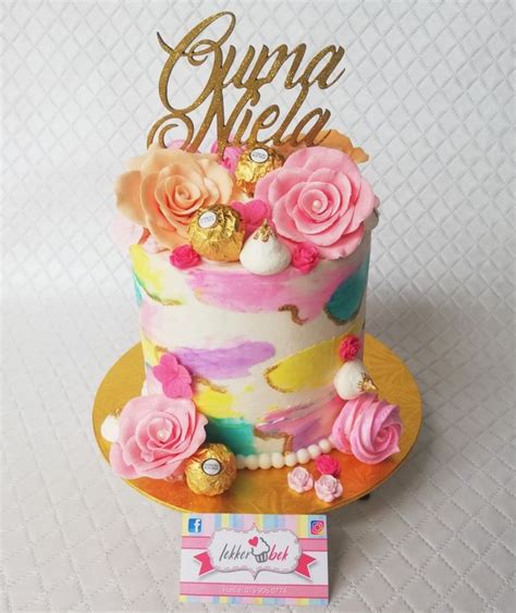 Watercolour Buttercream Cake With Fondant Flowers Ferrero Rocher An