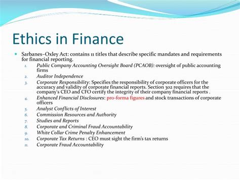 A regulatory body in the united states that oversees auditors and auditing firms. PPT - Ethics in Finance PowerPoint Presentation - ID:2088218