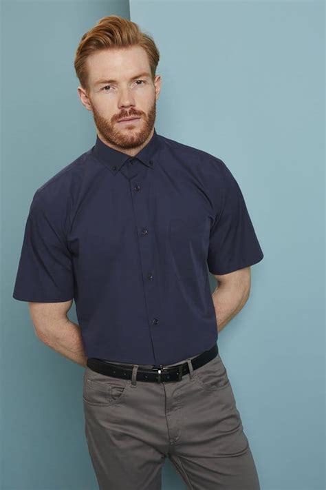 Geoffrey beene men's big and tall easy care short sleeve button down shirt. Men's Short Sleeve Button Down Collar Shirt, Ink