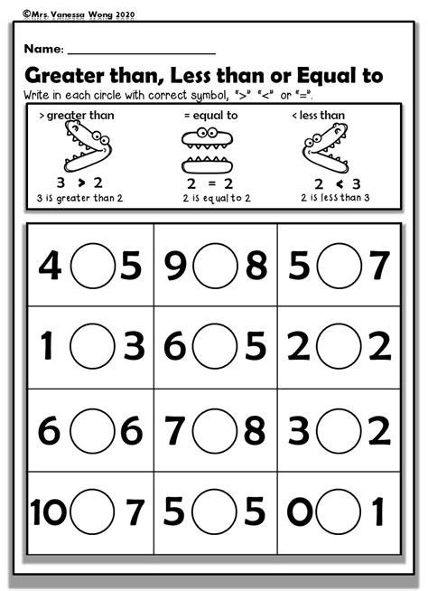 Comparing Numbers Worksheet Kindergarten