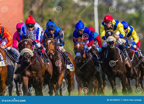 Horse Racing Jockeys Close Up Action Editorial Photography Image Of