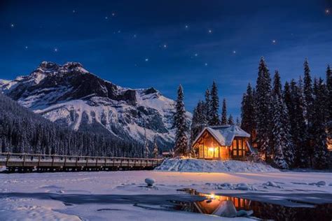 Emerald Lake Lodge In Banff Canada During Winter With