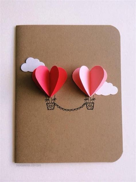 Couple Heart Hot Air Balloon Card Red Pink Easy Diy Valentines