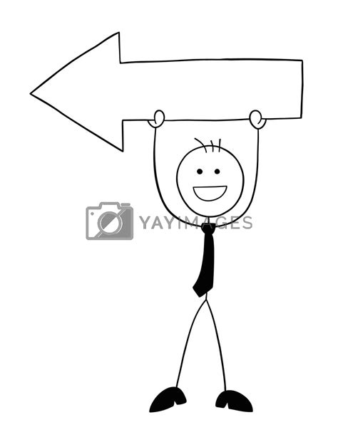 Stickman Businessman Character Holding Up Left Arrow Vector Cartoon