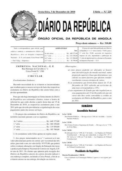 Diario Da Republica De Angola A Nova Lei De Imprensa De Angola Aprovada Por Maioria No