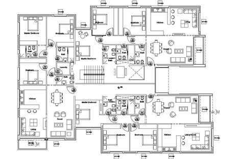 Bhk Apartment Planning With Furniture Layout Autocad Drawing Cadbull