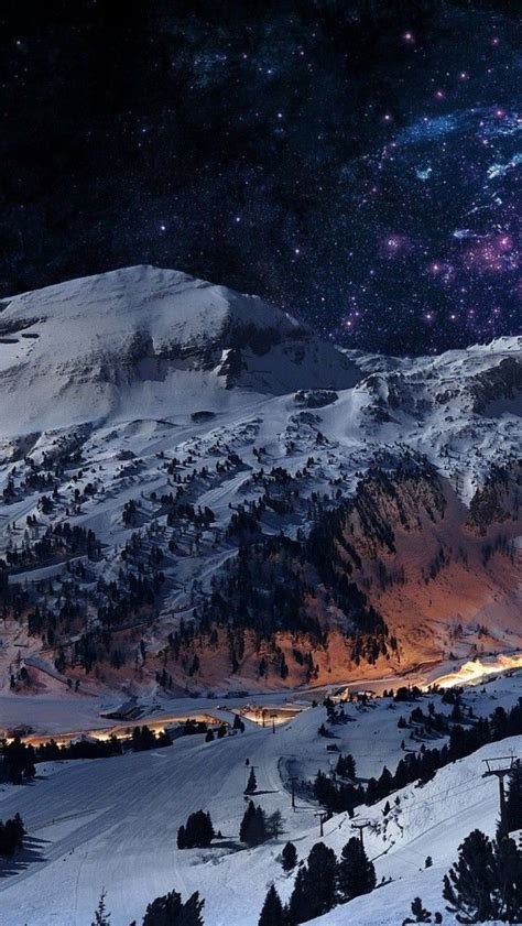 Winter Mountains Landscape Stars Wallpaper Iphone Wallpaper Winter