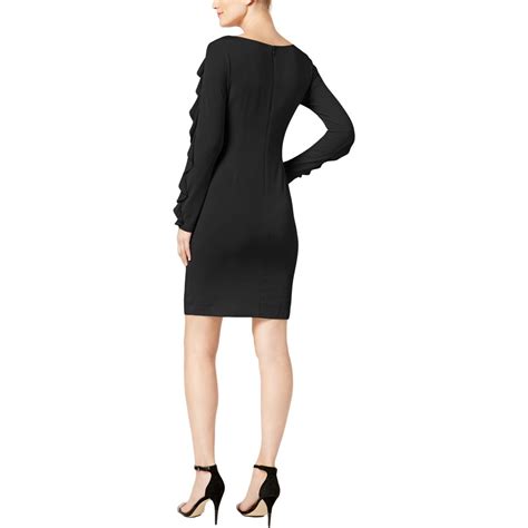Calvin Klein Womens Black Ruffled Long Sleeves Mini Dress 6 Bhfo 9488