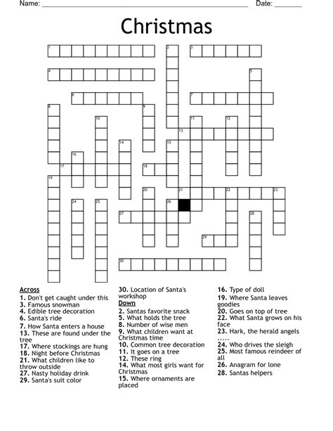 Holiday Crossword Puzzle Wordmint