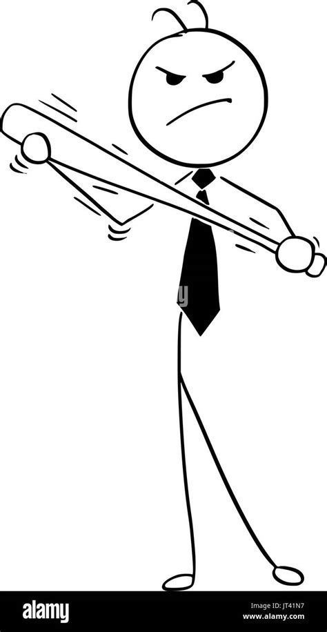 Cartoon Vector Illustration Of Angry Stick Man Businessman Or Salesman