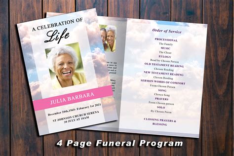 Celebration Of Life Brochure 4 Page Pink Sky Funeral Program Etsy