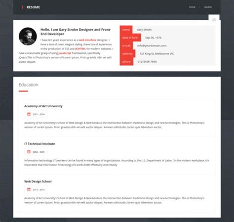 For a stylish but straightforward template, check out this cv template by thomas hardy. 36+ HTML5 Resume Templates - Free Samples, Examples Format ...