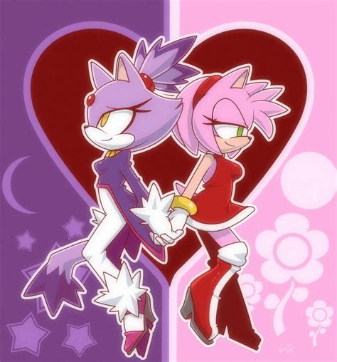 2girls Amy Rose Blaze The Cat Heart Nancher Smile Sonic The Hedgehog 1567539 Amy The