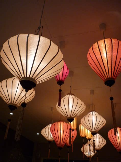 Sophisticated Hoi Silk Lanterns Suspended From Ceiling Paper Lanterns