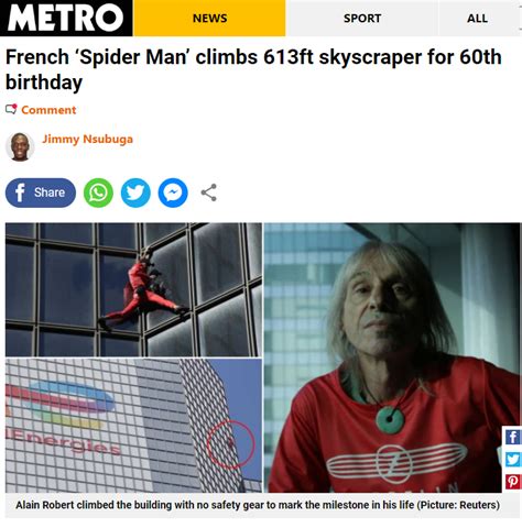 French Spider Man Climbs 187m Tall Skyscraper To Celebrate His 60th