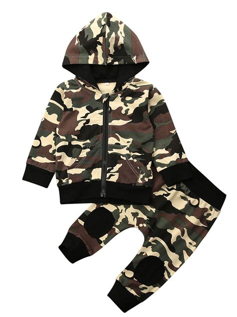 Wsevypo Newborn Infant Camouflage Sets Baby Boys Camo Clothes Hooded