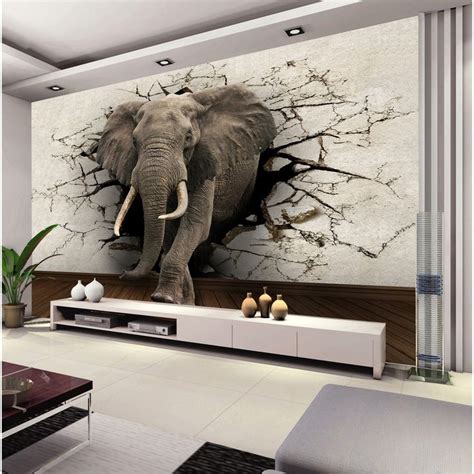 Elephant Through Walls Custom Photo Wallpaper Art Wallpaper Restaurant