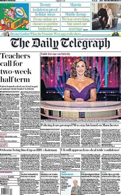 The Daily Telegraph Uk Front Page For 17 October 2020 Paperboy