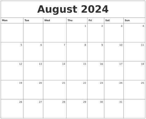 August Monthly Calendar 2024 Easy To Use Calendar App 2024