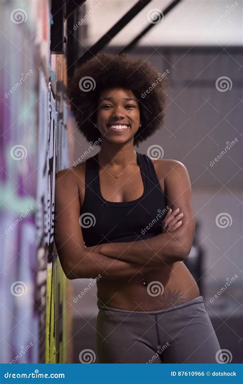 Black Woman After A Workout At The Gym Stock Photo Image Of Belly