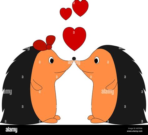 Hedgehogs In Love Illustration Vector On White Background Stock