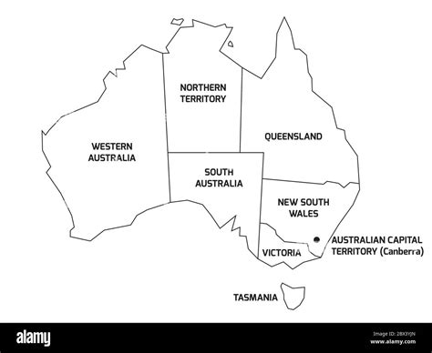 Simplified Map Of Australia Divided Into States And Territories Black