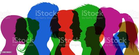 Group Young People Profile Silhouette Faces Girls And Boys Stock Vector