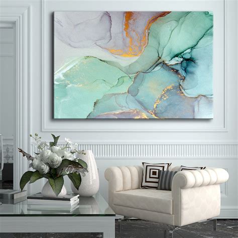 Beautiful Extra Large Framed Canvas Wall Art Abstract Green Gold