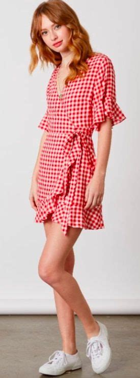 Red And White Gingham Dress Relaxing On The Front Porch Sipping On A