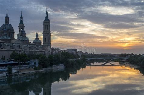 Cathedral Basilica Of Our Lady Of The Pillar And The River Ebro Stock